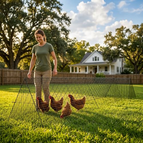 Heavy Duty Chicken Run Tunnel for Yard & Outdoor, Foldable Metal Poultry Run with Waterproof Cover, Easy to Setup Portable Coop for Chickens, Ducks, Rabbits & Geese