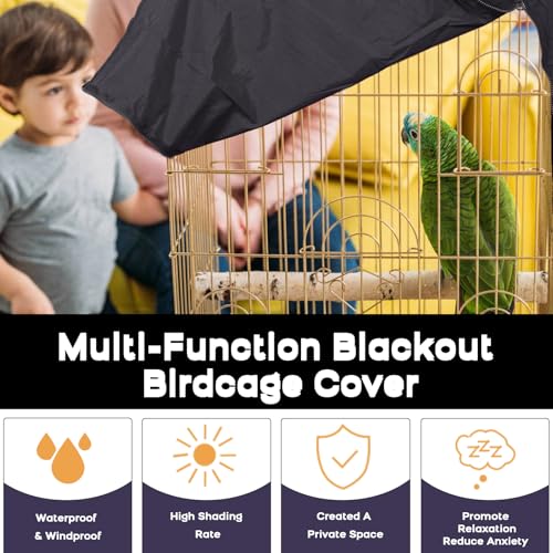 QBLEEV Round Parrot Birdcage Cover, Pet Universal Blackout Cage Cover Shade | Windproof light-proof sleep reduces distractions night accessories cloth without cage, bow tie clouser, easy to wear - color: Black