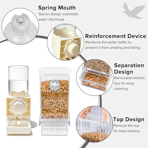 Lemtrflo No Mess Bird Cage Feeder, Automatic Bird Water Dispenser | Parakeet Cage Accessories - color: white