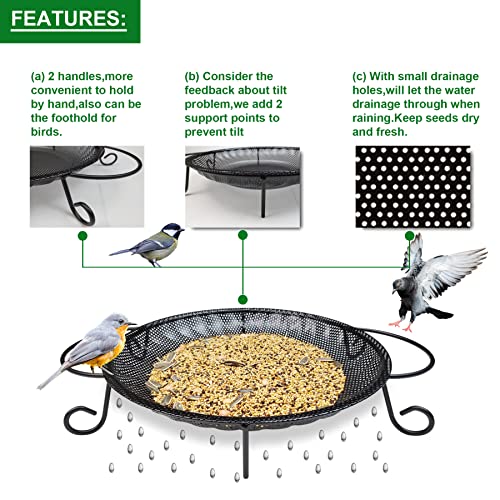 CQAIRIOU Upgraded Ground Platform Bird Feeder Tray,11.8” Stainless Steel Large Bird Feeder Mesh Seed Tray with A Exquisite Tray Station,Attract Wild Birds,Great Decoration for Garden Backyard - size: Ground Bird Feeder Tray