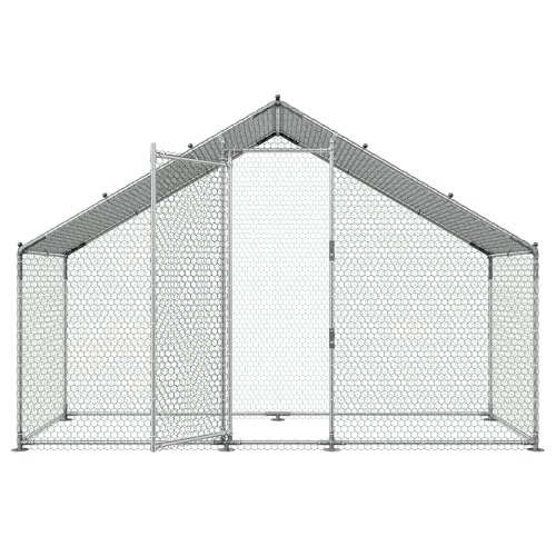 VEVOR Large Metal Chicken Coop,9.8 x 3.3 x 6.6 ft, Walk-in Chicken Run House with Waterproof Cover & Sturdy Frame, Spire Roof Poultry Cage Duck Pen for Rabbit Hen Goose Outdoor Backyard Farm Use - size: 118.1"L x 39.4"W x 78.7"H
