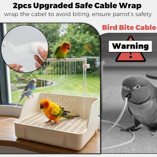 Automatic Parakeet Bird Bath with Pump & Control Valve for Tame Birds | Large Bird Shower Fountain Indoor Bathtub, Parrot Bath Tub Faucet for Pet Birds, Cockatiel, African Grey, Conure, Lovebird - color: White with Control Valve