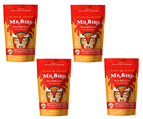 Mr. Bird Flaming Hot Feast Spicy Wild Bird Seed, 4-Pack, 2lb Resealable Bag | Spicy Bird Seed for Outside Feeders | Premium Blend of Mealworms, Peanuts, Hot Pepper | Keeps Squirrels Away | Loose Seed Bag - size: 2 Pound (Pack of 4)