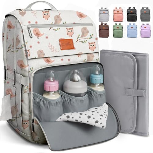 Baby Diaper Bag Backpack - Large Bag for Boys & Girls, Waterproof Diaper Backpack - Travel Diaper Bags w/Changing Pad, Baby Registry Search & Shower Gifts - Essentials Must Haves Newborn Stuff - color: N. Baby Birds, style: Classic
