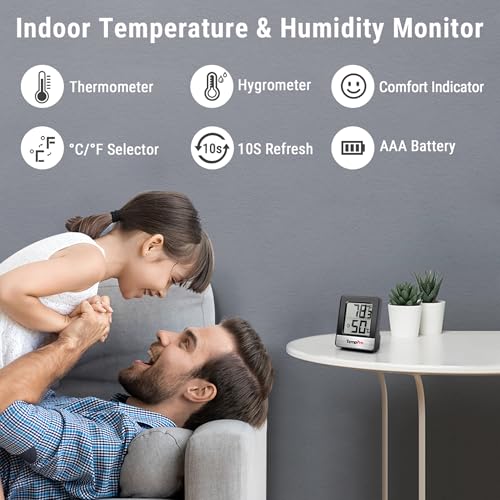 TempPro TempAir Digital Hygrometer Indoor Thermometer | Humidity Meter Room Thermometer with Temperature and Humidity Monitor Mini Hygrometer, Black - color: Black Indoor Thermometer