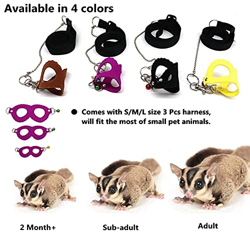 3 Pack Sugar Glider Harness and Leash Set - Adjustable Traction Rope Strap Anti-Biting Chain Rope, Small Animal Training Walking Vest Leash for Sugar Glider Squirrel Hamster Rat Birds Reptile (Purple) - color: Purple