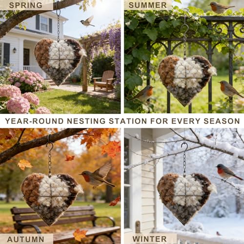 Handmade Fiber Bird Nesting Heart, Alpaca Bird Nesting Material Holder, Hummingbird Houses Nest Boxes,Garden Art Birdhouse Outside Gifts for Birds Lovers