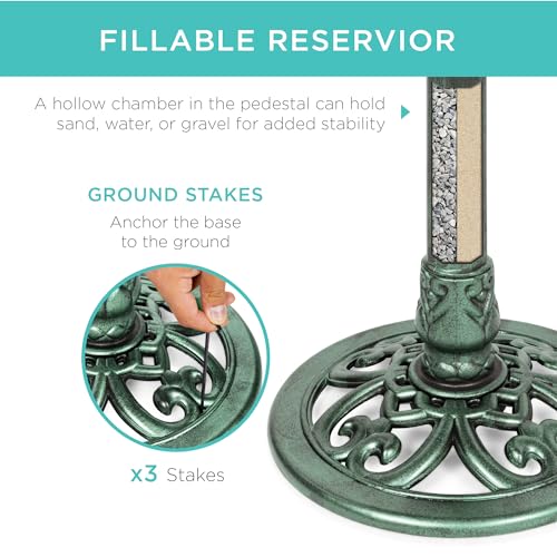 Best Choice Products 28in Pedestal Bird Bath, Vintage Outdoor Resin Accent Decoration w/Fleur-de-Lis Accents - Mint Green - color: Mint Green