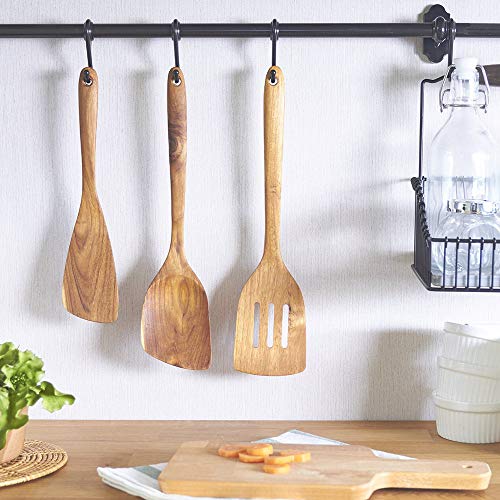 FAAY 11.5” Left-Hand Compact Wooden Spatula – Angled Teak Turner for Left-Handed Cooking, Flat Wide Blade for Stir-Fry, Flipping & Scraping, Handcrafted Thai Teak, Safe for Nonstick Cookware - size: 11.5 Inch Spatula - LEFT