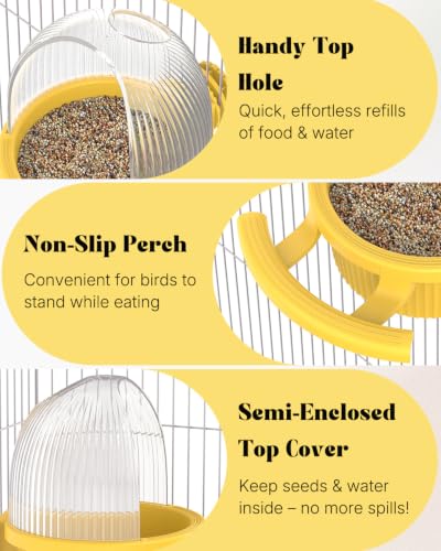 Pawfly No Mess Bird Feeder, Bird Cage Feeder, Bird Bowls for Cage, Bird Feeder for Cage, Bird Water Dispenser, Parakeet Feeder Waterer for Parrot, Cockatiel, Budgie & Lovebird,Yellow - color: Yellow