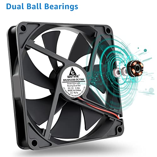 GDSTIME 12V Cooling Fan 1425, 140mm x 25mm Dual Ball Bearings Brushless Fan | 140x140x25mm, 1425, Replacement for PSU, Heater, Wine Fridge Condenser - size: 140x25mm