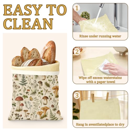 Mushroom Fern Bread Bags for Homemade Bread, Butterfly Garden 2 Pack Linen and Beeswax Sourdough Storage Bags, Reusable Keeper, Keeps Breads Fresh Longer, Gifts for Bakers - color: Mushroom Fern