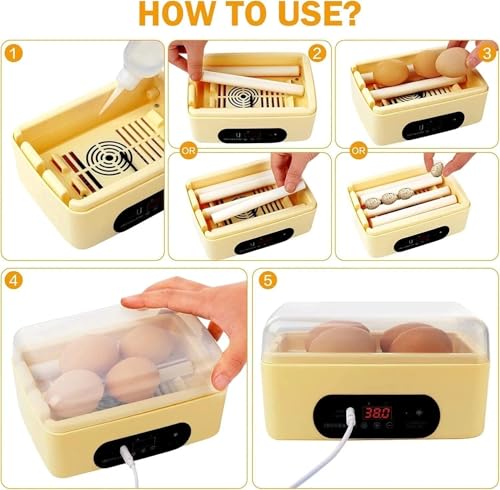 GROZY 6 Eggs Egg Incubator, USB Powered Automatic Hatching Machine with Digital Temperature Control & LED Display, Mini Poultry Hatcher for Chicken, Duck, Quail, Pigeon Eggs