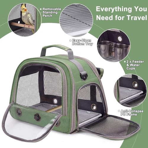 Bird Carrier, Lightweight Breathable Bird Backpack, Portable Wild Bird Carrier with Standing Perch for Parrot Travel Vet Visit (Black)