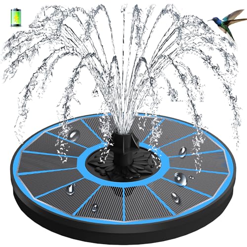 3.5W Solar Fountain with Battery - Work On Cloudy Days - Upgrade Glass Panel Solar Bird Bath Fountain, Hummingbird Water Feature Pump with 7 Nozzles, 4 Fixed Pipes for Garden, Pool, Pond - color: Blue