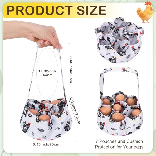 Egg Collecting Basket, Egg Basket for Gathering with 7 Pouches | Canvas Egg Basket for Chicken, Duck, Goose, Bird, Various Poultry Collection (Red-crested) - style: Red-crested chicken