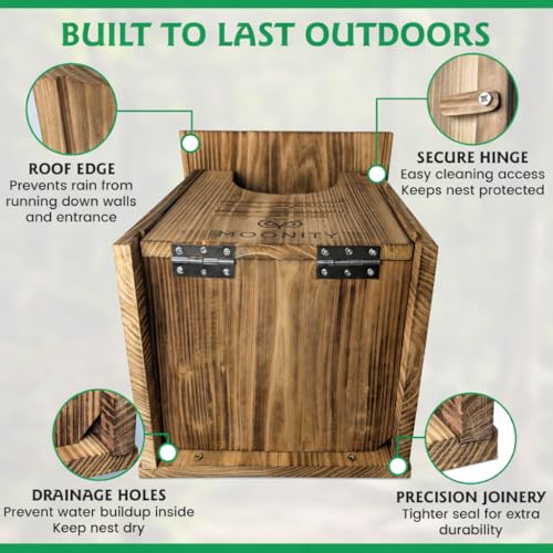 MOONITY Fire-Treated Cedar Owl House Bundle – 16"x12"x12" & 14"x9"x9" Nesting Box Set for Barn, Screech, Kestrel & More – Weatherproof, Predator-Safe & Easy to Install