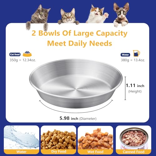 4-Pack 304 Stainless Steel Cat Food Bowls, Non-Slip Basic Dishes | Shallow Whisker-Friendly Silicone Water Metal Bowls, Easy to Clean Indoor Flat Plates for Cat, Kitten, Small Dog (5.9") - color: 4 PCS