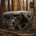 IDEALHOUSE Premium Hunting Blinds with See Through Mesh, Portable Hunting Tent for Deer Turkey and Waterfowl, Quiet Pop Up Ground Blind with Camo Concealment, All Weather Field Shelter with Carry Bag - size: 141.73x71x65.75 Inch