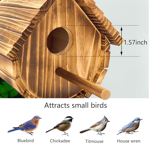 1 Pack Wren Houses for Outdoors,Natural Wooden Hanging Bird House for Chickadee,Bluebird,Handmade from Natural Wood for Garden Decorations - size: 1 Pack