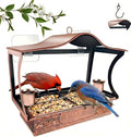 Window Bird Feeder, Metal Window Bird Feeder with 4 Strong Suction Cups, Wild Bird Feeders for Outdoors Hanging, Removable Tray with 2 Water Cups, Easy Clean and Fill