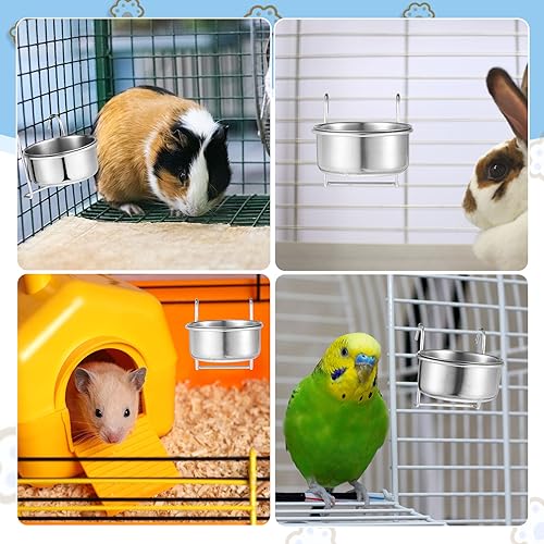 Layhit 6 Pcs 10 oz Kennel Pet Hanging Bowl Stainless Steel Coop Cup with Hanger None Spill Dog Crate Water Bowl Kennel Dog Rabbit Food Dish for Cage Cats Birds Chicken Reptiles