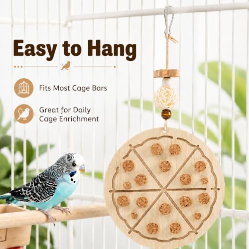2 PCS Wooden Bird Chew Toys-6.3 X 6.3 Inch Hanging Parrot Toys with Detachable & Replaceable Corks,Foraging Toys for Cockatiels,Parakeets,Conures & Small to Medium Parrot - style: Bird Toy
