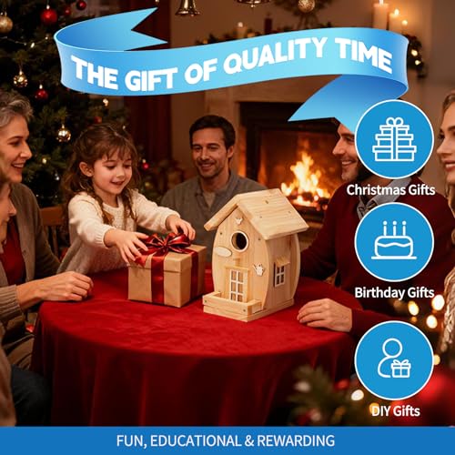 DIY Birdhouse Kit for Adults - Wooden Craft House to Build and Paint, Complete Set with Brushes, Non-Toxic Paint, Sandpaper & Glue, Creative Garden Yard Patio Decor Gift Idea