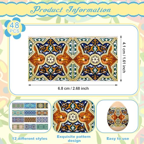 Fullhawl 48 Pcs Easter Egg Decoration Kit Heat Shrink Tube Decoration Easter Egg Packaging Pysanka Pysanky Pattern Egg Stickers for Party Decoration Packaging Eggs - style: Pysanka