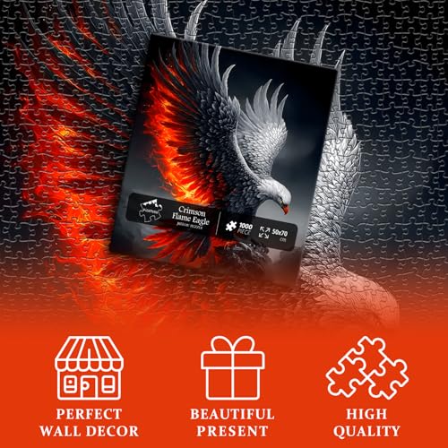 Eagle Puzzles for Adults 1000 Piece, Nature Animal Bald Eagle Bird with Fire Wings, Black Art Impossible Jigsaw Puzzles - style: Fire Eagle Puzzles