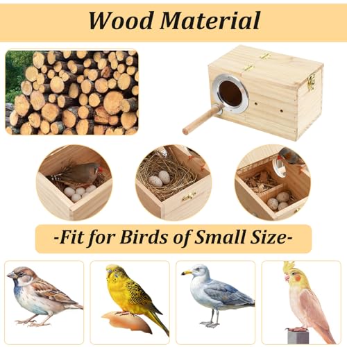 2 Pack 7.9x4.7x4.7 Inches Parakeet Nest Box Natural Wood Bird Nesting Box for Budgie Lovebirds Cockatiel Parrots Mating Aviary