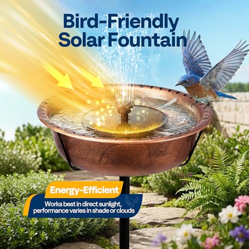 VIVOHOME Bird Bath with Solar Fountain and Metal Ground Stake, Bronze | Solar Powered Pump, Weather-Resistant ABS, 1.45-Gallon Capacity, for Outdoor/Garden, Bird-Friendly, Easy to Clean - color: Bronze, size: Birdbath with Fountain