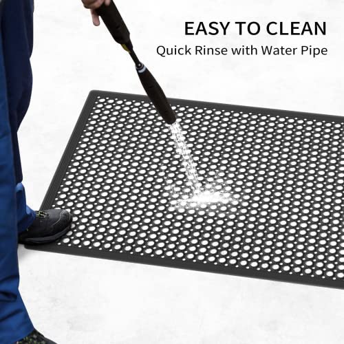 ROVSUN Rubber Floor Mat with Holes, 36''x 60'' Anti-Fatigue/Non-Slip Drainage Mat, for Industrial Kitchen Restaurant Bar Bathroom Utility Garage Pool Entry Door Mat, Indoor (36''x 60'' Black 2Pcs)