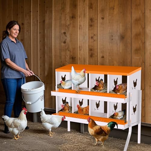 8 Compartment Galvanized Metal Chicken Nesting Box with Support Legs, Easy Install & Clean Roll Out Egg Laying Boxes for Backyard Chicken Coop, Anti-Rust Egg Protection Nest,Orange - color: Orange, size: 8 holes with legs