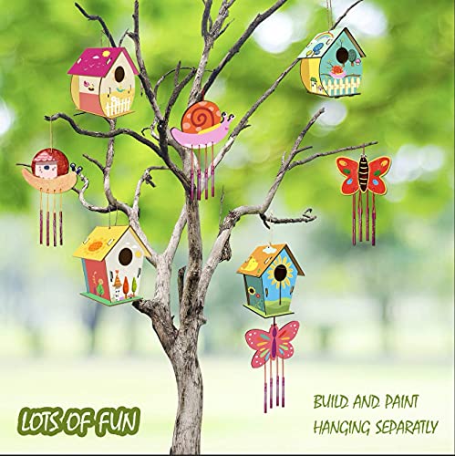 Home Composer 4 Pack DIY Bird House Wind Chime Kits for Children to Build and Paint, Wooden Arts and Crafts for Kids Girls Boys Toddlers Ages 8-12 4-6 6-8