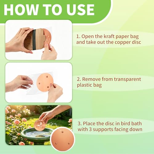 1-Pack 99.9% Pure Copper Bird Bath Purification Disk, 0.6mm Bird Bath Copper Disk with Triple-Point Support, All-Season Copper Plate Copper Disc for Outdoor Bird Bath, Bowl - color: Bird Bath Copper Disk - 1 PACK