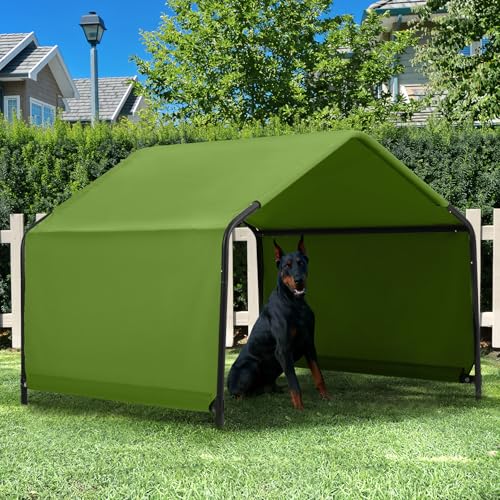 Dog Shade Shelter Outdoor 4'x4'x3' Tent for Large Medium Dogs, Outside Sun Rain Canopy Pet House for Livestock Pigs Cats with Waterproof Roof Ground Nails,Deep Green - color: Green
