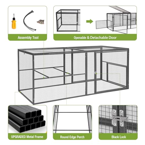 GUTINNEEN Chicken Run Chicken Coop Walk-in Metal Frame Extension Run Poultry Cage Hen House Rabbits Habitat Cage for Multi Coops Large - color: Chicken Run-(AIR29)