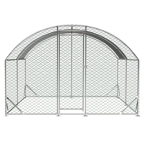 Large Metal Chicken Coop, Dome Walk-in Chicken Run with Waterproof UV-Resistant Cover for Outdoor Yard & Farm, Poultry Cage Pen for Chickens, Ducks & Rabbits, 13.1 FT x 9.8 FT x 6.6 FT, Silver - size: 13.1 FT x 9.8 FT x 6.6 FT