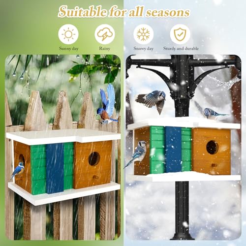 Bird House Wooden Birdhouse with 2 Holes - Bird House for Outside Ideal for Bluebird,Finch, Cardinals and Garden Wild Birds - Outdoor Hanging Bird Nesting Box