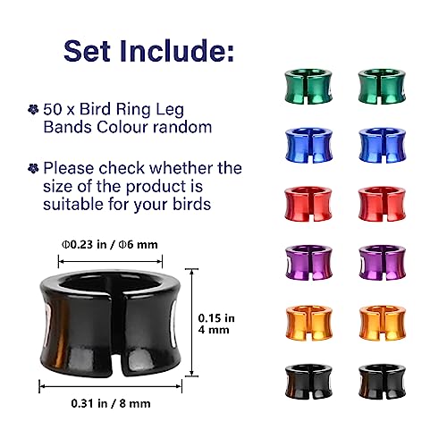 Open Bird Leg Rings - Aluminum ID Rings for Pigeons, Parrots, Doves - Mixed Colors, 50 PCS Per Pack - size: 6