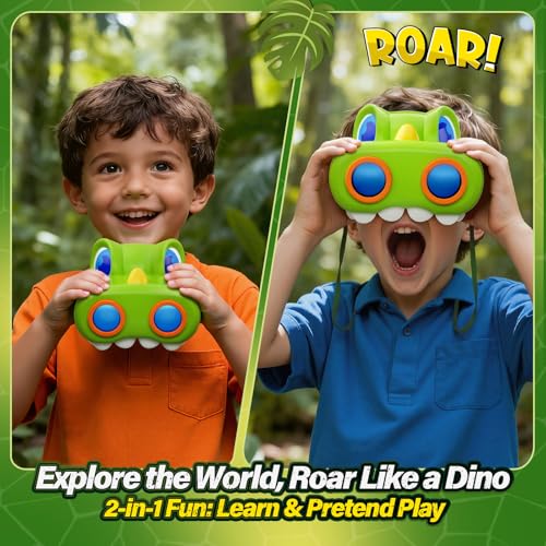 Dinosaur Toys for Boys Age 3-12 Kids Binoculars, Dinosaur Binoculars with Compass & Bird Watching Manual,3 4 5 6 7 8 9 10 11 12 Year Old Boys Toys, Outdoor Camping Exploration (Green)