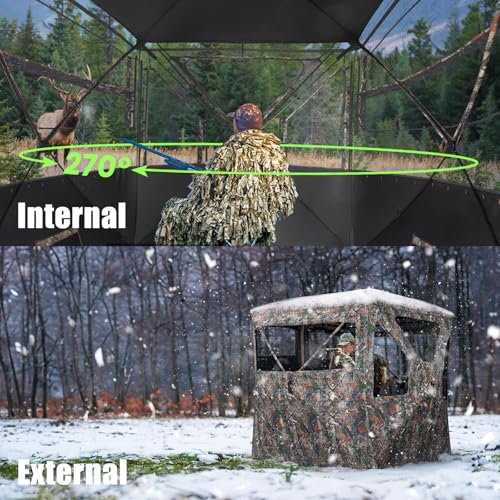 Hunting Blind 270 Degree See Through Ground Blind - 2-3 & 3-4 Person Pop Up Deer Blind for Hunting with Carrying Bag - 300D Reinforced Portable Durable Blind for Turkey and Deer - size: 3-4 Person