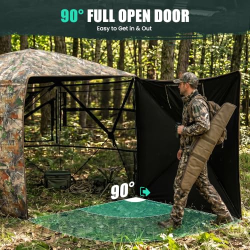 Portable Hunting Blind - 270°/288°/360°See Through with Floor Mat Dual Door - size: 5 Panel+288°（3-4 Person）