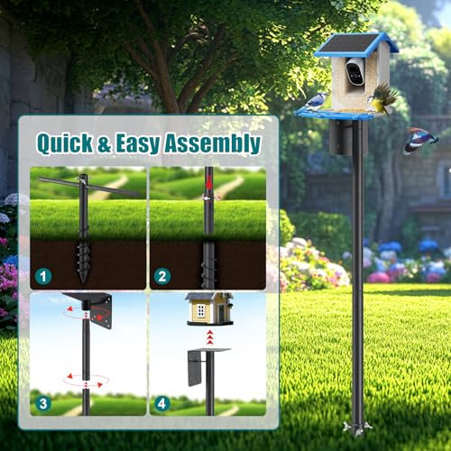 Heavy Duty Bird Feeder Pole - 117" Extra Tall Bird House Stand Outdoor, Anti-Tip Auger & Stable Mount for Smart Camera Birdfeeder,Bluebird House, Bird Buddy, Birdfy - size: 117''