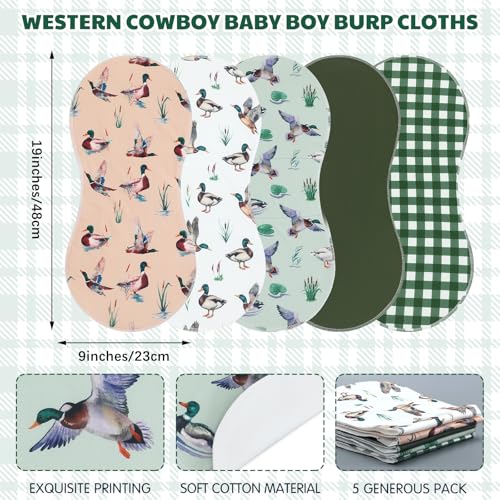 SmoothNovelty 5 Pack Mallard Duck Pattern Baby Burp Cloths Soft Absorbent Burping Rags for Newborns 19"x9" Spit up Cloths for Boy Girl Newborn Baby Shower Registry Gifts Set Nursery Decor - style: Mallard Duck