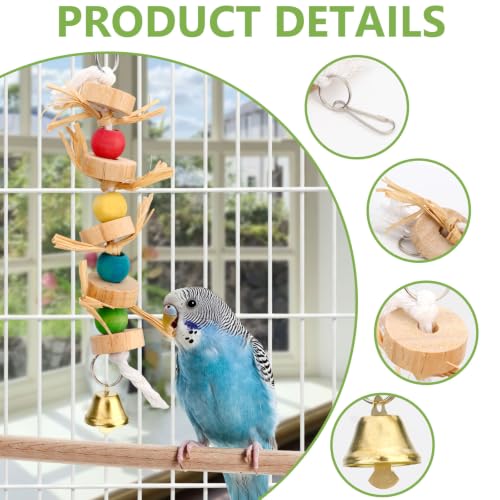 Hypeety Parrot Pet Bird Chew Bird Toys Parakeet Toys Wooden Straw with Bell Cage Swing Toys Bird Cage Hanging Accessory - color: Wooden Straw