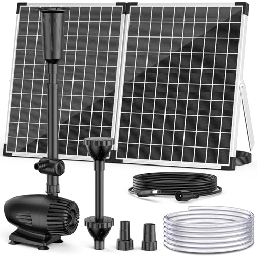 55W Solar Fountain Pump, 580GPH Solar Pond Pump with Dry-Run Protection, Foldable Solar Panel, 16.5FT Cord, 10FT Extension Cable, PVC Tubing for Outdoor Ponds, Waterfall, Garden, Hydroponics - size: 55W