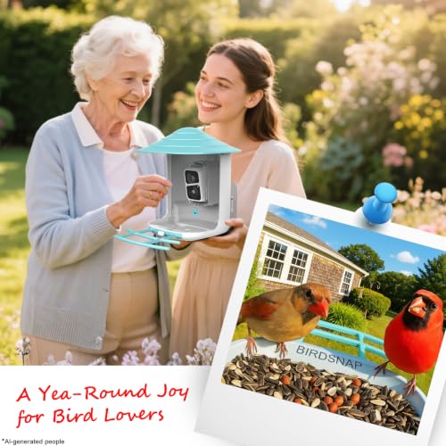 birdsnap® TUC Bird Feeder with Camera Solar Powered 2K Video with 32GB Card | AI Bird Species Identification, Squirrel-Proof, IP65 Waterproof, Outdoor Wireless, 2.4G WiFi, Gift for Mom Dad Bird Lovers - color: Light Blue