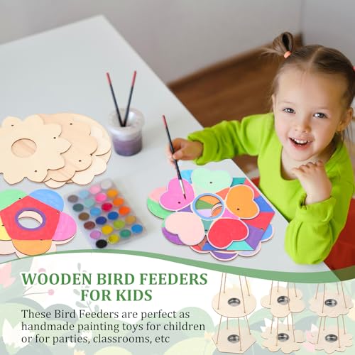 DoubleFill 24 Pcs Bird Feeder Craft Kits | for Kids Ages 3-8, Make Your Own Bird Feeders, Kids Art Crafts DIY, Wooden Art Painting Flock Feeders, for Outside DIY Crafts